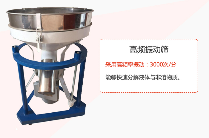 高頻振動(dòng)篩采用高頻率振動(dòng)：3000次/分 ，能夠快速分解液體與非溶物質(zhì)。