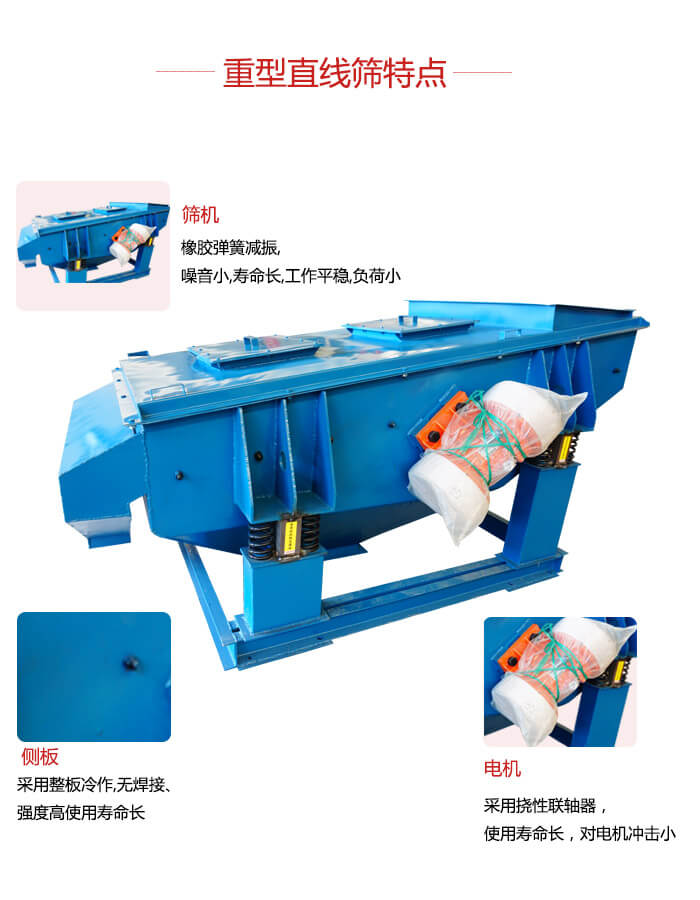 重型直線篩：篩機(jī)，側(cè)板，電機(jī)展示圖