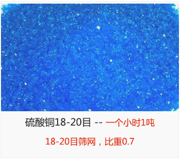 篩分18-20目的硫酸銅 產(chǎn)量一個小時1噸，采用18-20目篩網(wǎng)，比重0.7