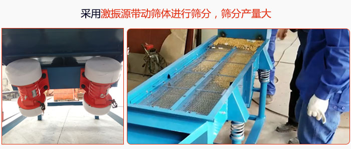 采用激振源帶動(dòng)篩體進(jìn)行篩分，篩分產(chǎn)量大。