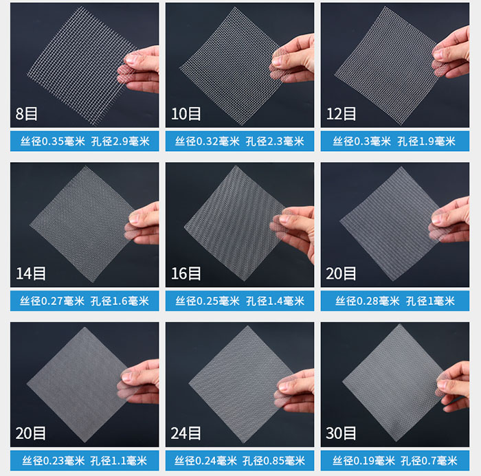 8目-30目金屬絲編織網(wǎng)對(duì)應(yīng)的絲徑，孔徑圖片展示