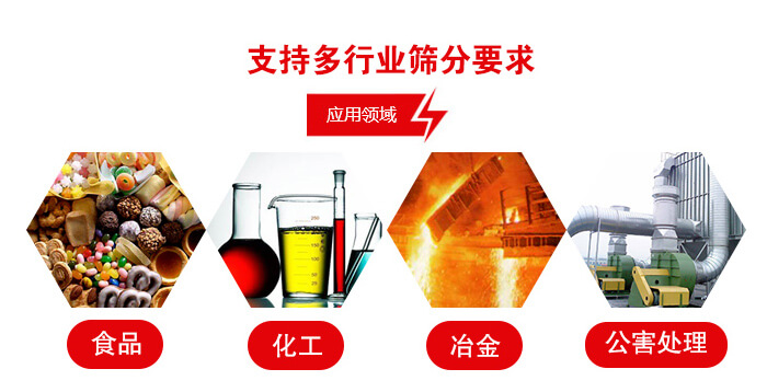 旋振篩適用的行業(yè)：食品行業(yè)，化工行業(yè)，冶金行業(yè)，公害處理等。