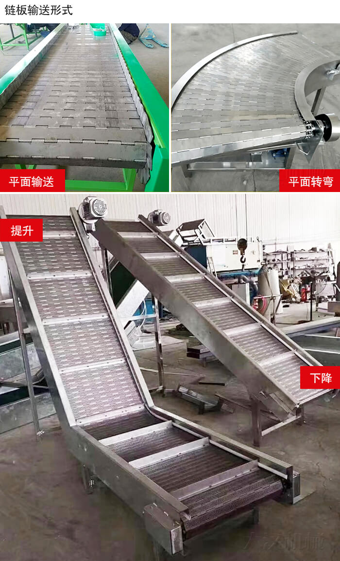 鏈板輸送機(jī)平面輸送，平面拐彎，提升等運(yùn)行現(xiàn)場(chǎng)圖片